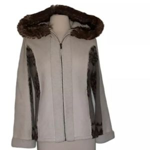 Orvis Small S Fleece Lined Jacket Fur Hood Woman's
